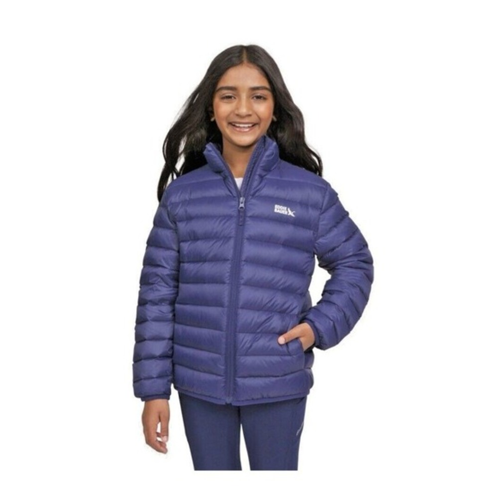 NEW Eddie Bauer‎ Packable Down Jacket Kids Large 10/12 Puffer Navy Blue 650 Fill